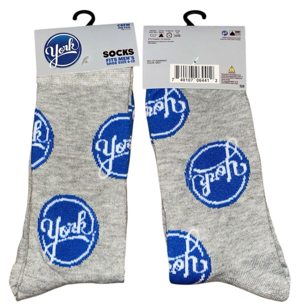 1x York Novelty Crew Socks Adult Set Size 6-12